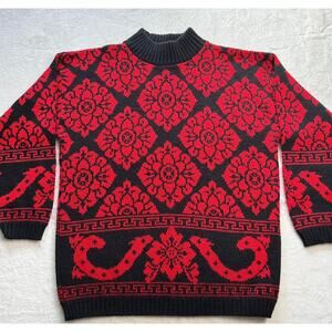 Adele knitwear 1980s vintage red & black geometrical women’s sweater size medium